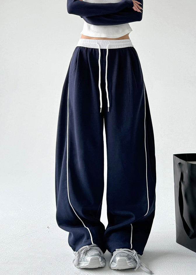 Simple Grey Elastic Waist Drawstring Wide Leg Pants Spring Ta047