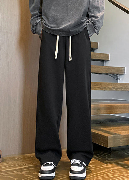 Simple Grey Lace Up Elastic Waist Warm Fleece Pants Spring Rm043