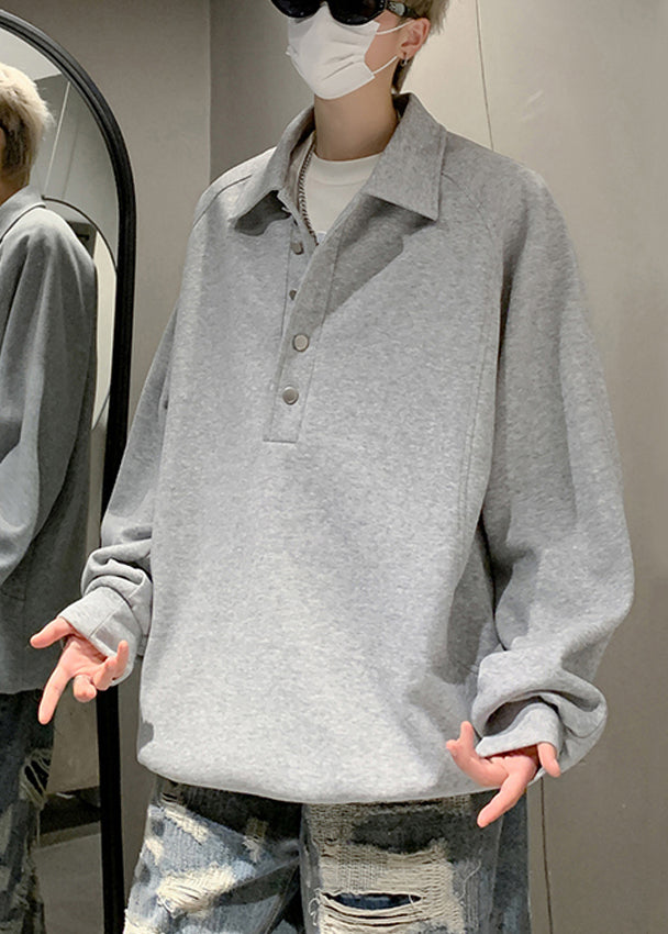 Cotton Button Sweatshirts Spring Simple Grey Tc033 Pan Peter Collar