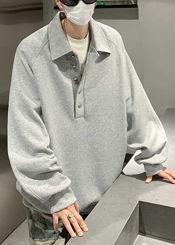 Cotton Button Sweatshirts Spring Simple Grey Tc033 Pan Peter Collar