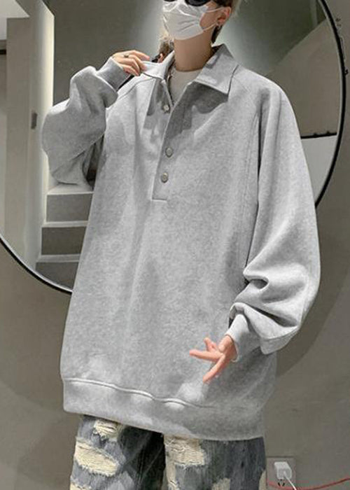 Cotton Button Sweatshirts Spring Simple Grey Tc033 Pan Peter Collar