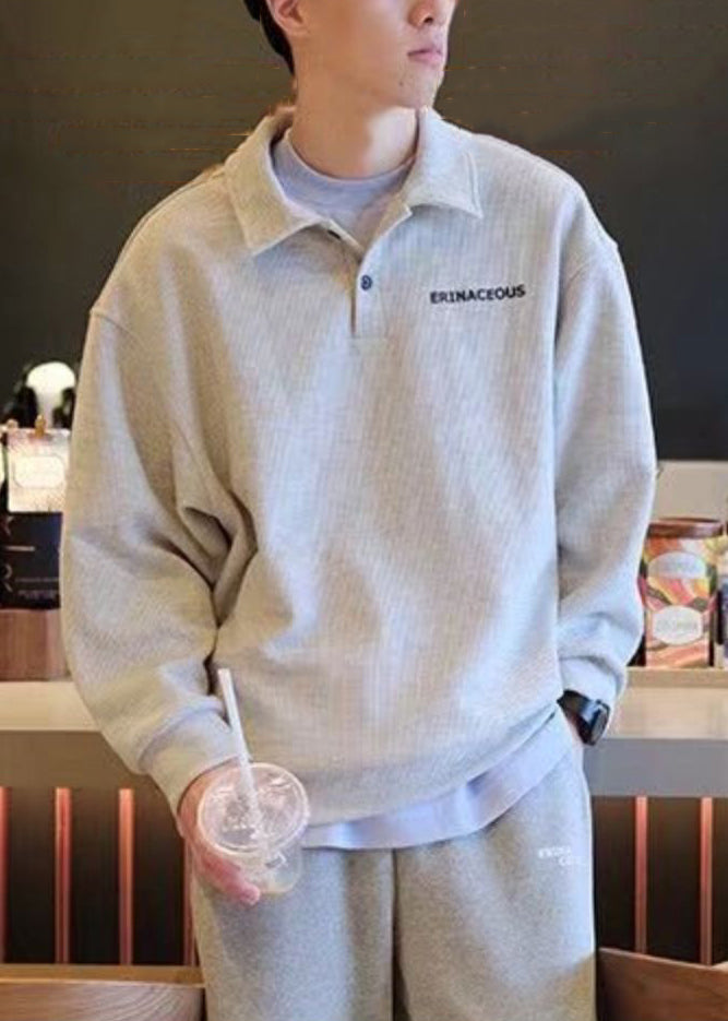 Sweatshirts Tc015 Spring Peter Collar Grey Simple Letter Cotton Pan