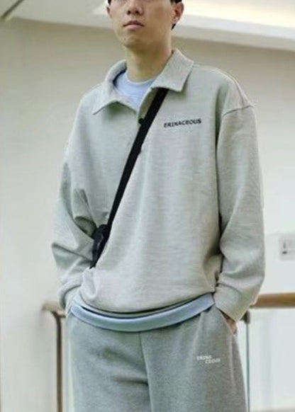Sweatshirts Tc015 Spring Peter Collar Grey Simple Letter Cotton Pan