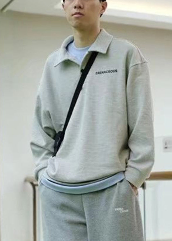 Sweatshirts Tc015 Spring Peter Collar Grey Simple Letter Cotton Pan