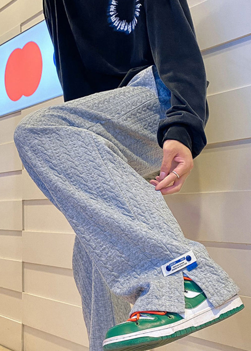 Simple Grey Pockets Side Open Cotton Pants Fall Wa060