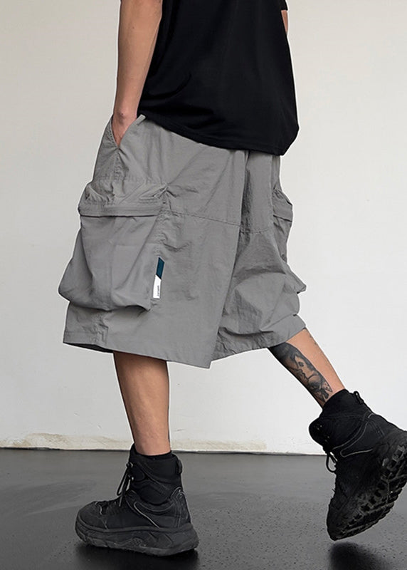 Cotton Pockets Grey Simple Drawstring Shorts Summer