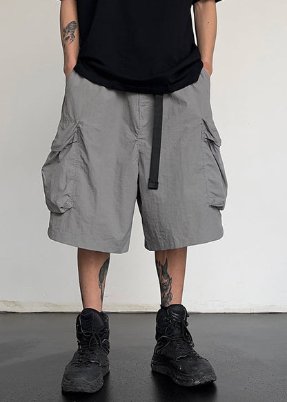 Cotton Pockets Grey Simple Drawstring Shorts Summer