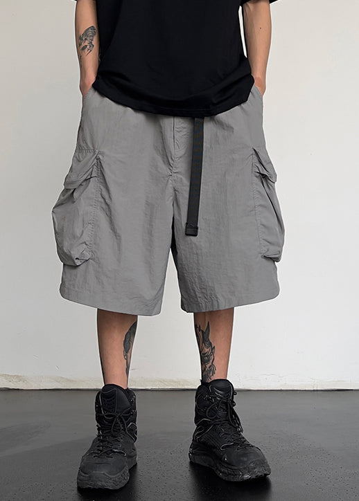 Cotton Pockets Grey Simple Drawstring Shorts Summer