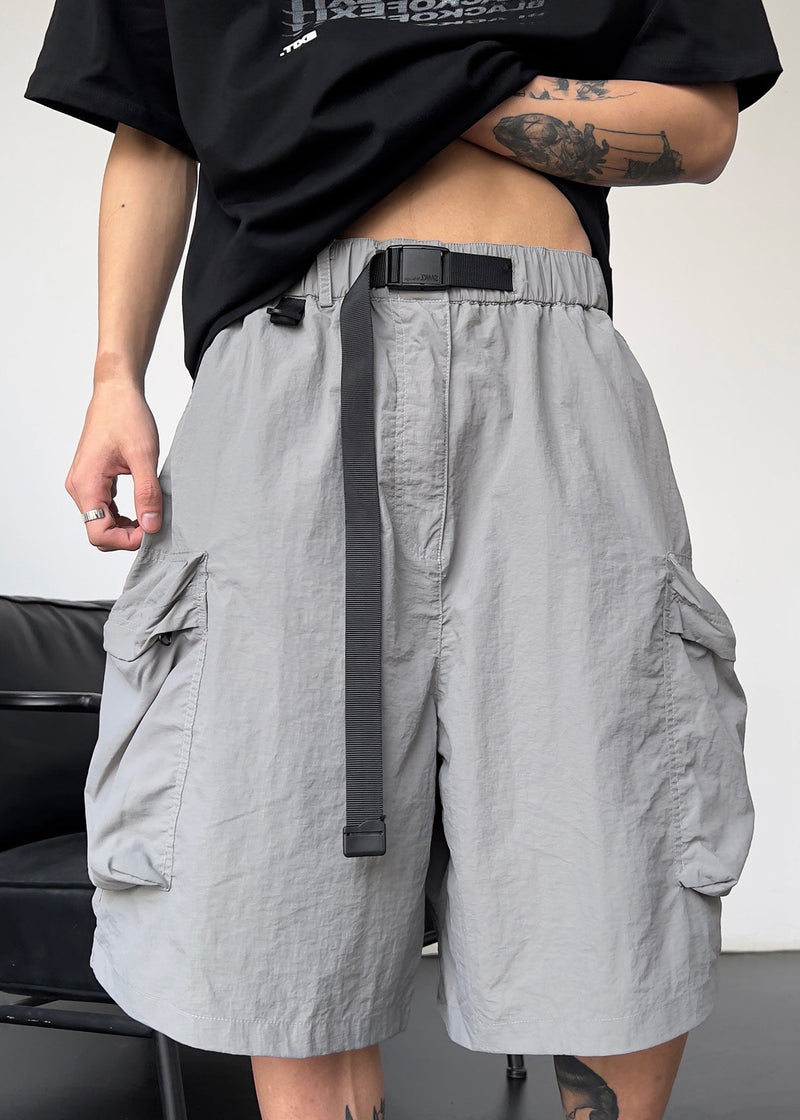 Cotton Pockets Grey Simple Drawstring Shorts Summer