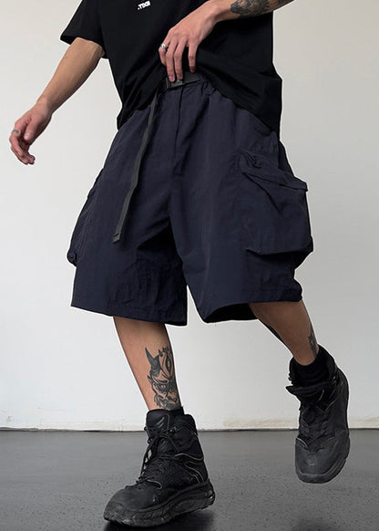Cotton Pockets Grey Simple Drawstring Shorts Summer