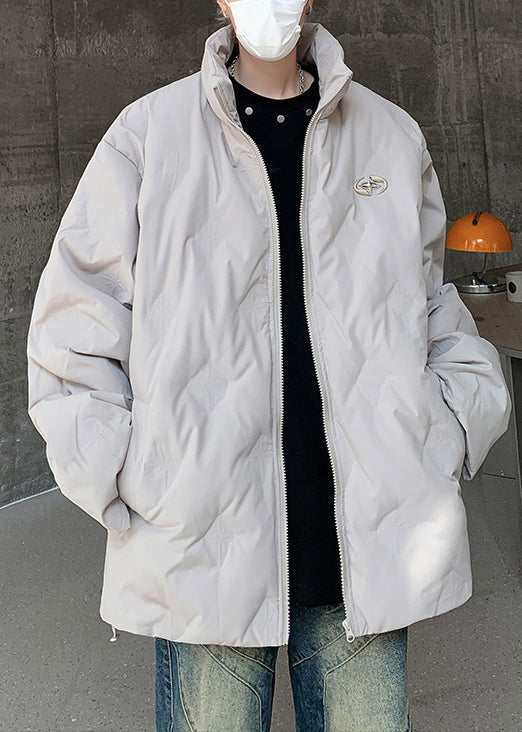 Simple Grey Stand Collar Zip Up Duck Down Coat Winter Wl010
