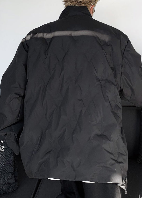 Simple Grey Stand Collar Zip Up Duck Down Coat Winter Wl010