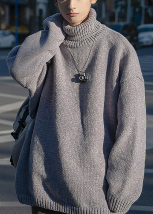 Simple Grey Turtleneck Cozy Knit Sweaters Pullover Winter Rj040