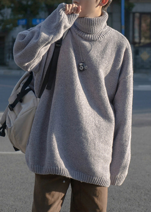 Simple Grey Turtleneck Cozy Knit Sweaters Pullover Winter Rj040