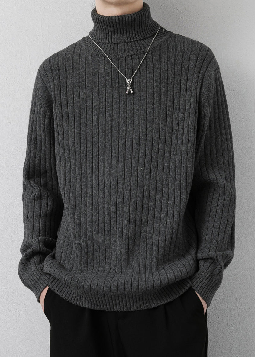 Simple Grey Turtleneck Thick Knit Sweater Pullover Winter Rj046