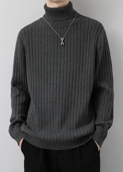 Simple Grey Turtleneck Thick Knit Sweater Pullover Winter Rj046