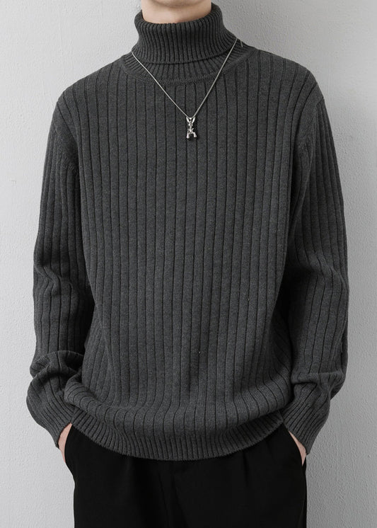 Simple Grey Turtleneck Thick Knit Sweater Pullover Winter Rj046