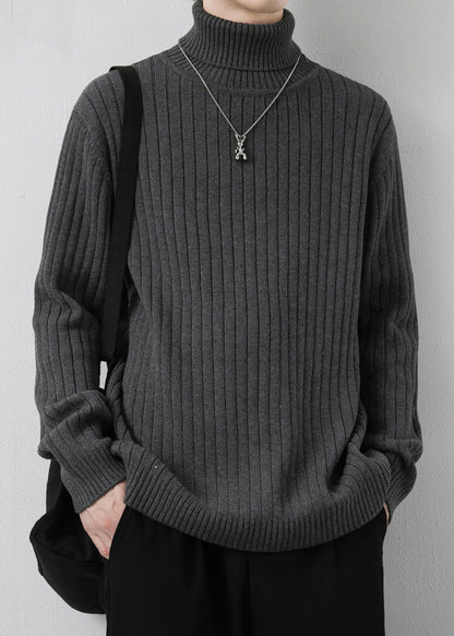 Simple Grey Turtleneck Thick Knit Sweater Pullover Winter Rj046