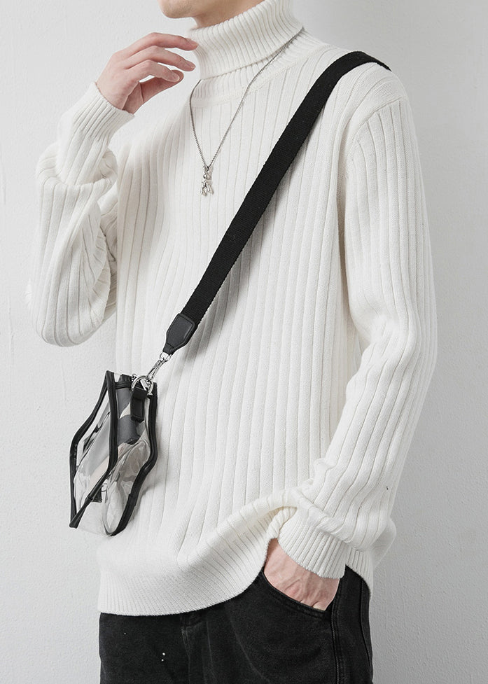 Simple Grey Turtleneck Thick Knit Sweater Pullover Winter Rj046