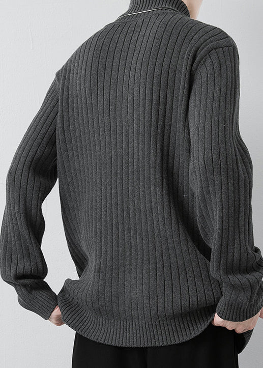 Simple Grey Turtleneck Thick Knit Sweater Pullover Winter Rj046