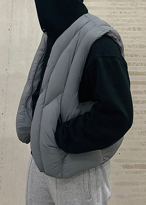 Simple Grey Zip Up Pockets Cotton Filled Waistcoat Sleeveless Rn002