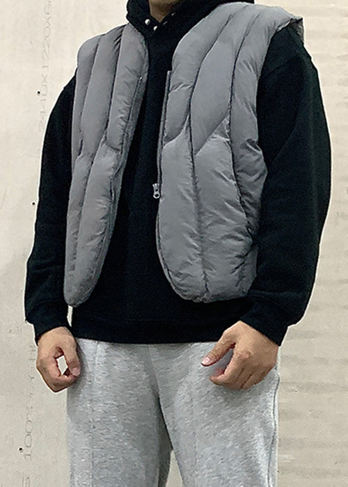 Simple Grey Zip Up Pockets Cotton Filled Waistcoat Sleeveless Rn002