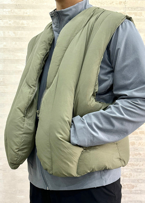 Simple Grey Zip Up Pockets Cotton Filled Waistcoat Sleeveless Rn002