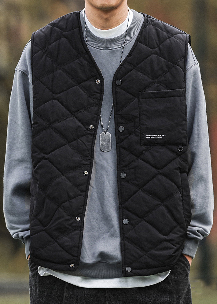 Simple Khaki Button Pockets Cotton Filled Waistcoat Winter Rn008