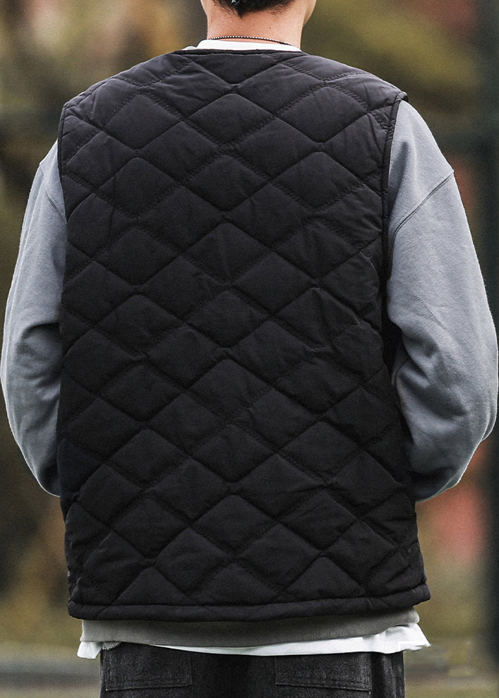 Simple Khaki Button Pockets Cotton Filled Waistcoat Winter Rn008