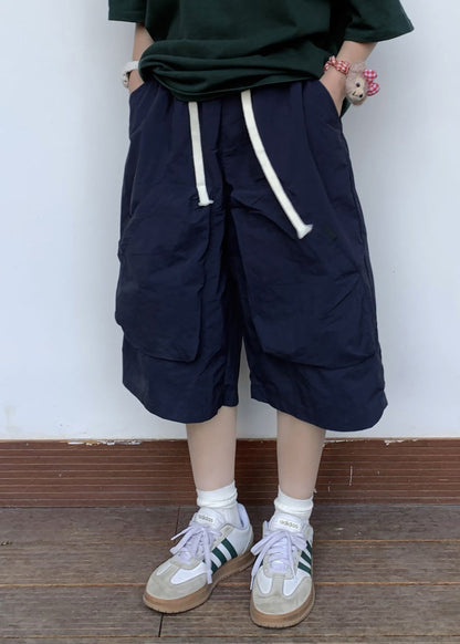 Simple Khaki Pockets Drawstring Crop Pants Summer Yt012