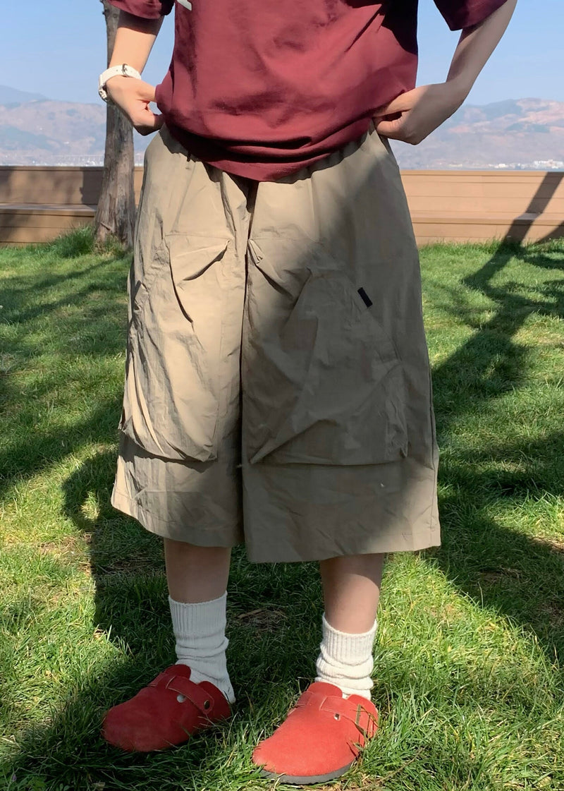 Simple Khaki Pockets Drawstring Crop Pants Summer Yt012