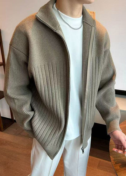 Khaki Up Coats Cozy Knit Spring Zip Simple