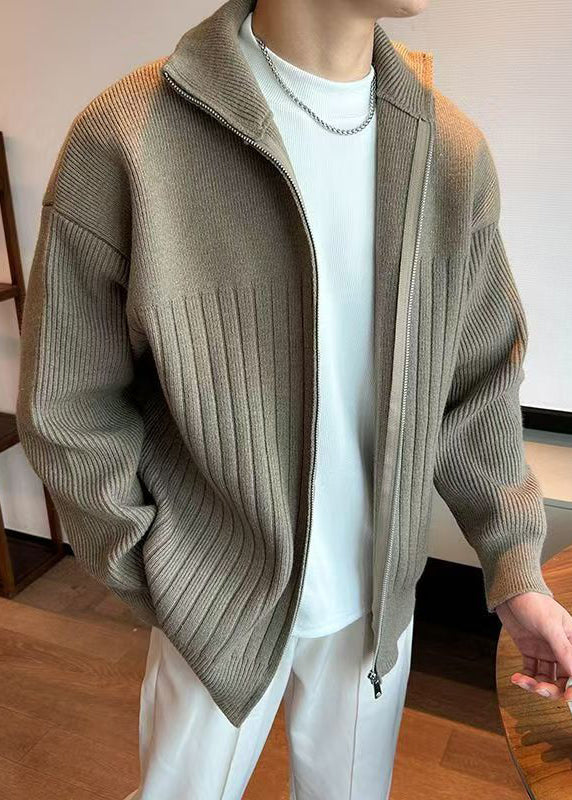 Khaki Up Coats Cozy Knit Spring Zip Simple