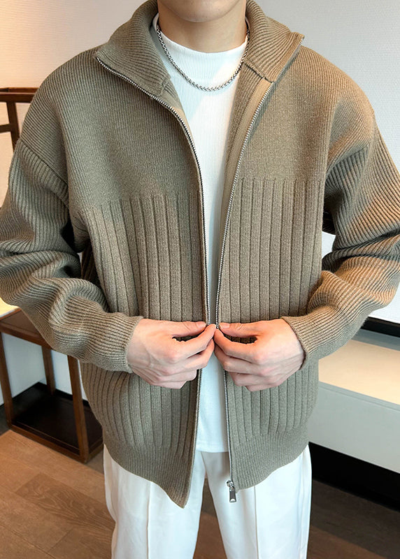 Khaki Up Coats Cozy Knit Spring Zip Simple