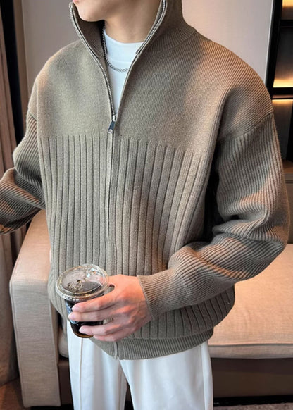 Khaki Up Coats Cozy Knit Spring Zip Simple