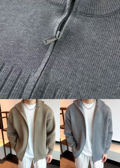 Khaki Up Coats Cozy Knit Spring Zip Simple