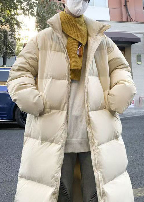 Simple Khaki Zip Up Pockets Duck Down Down Long Coats Winter Rm008