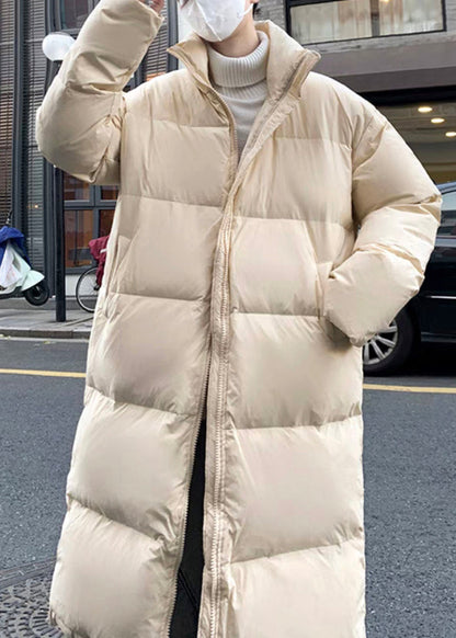 Simple Khaki Zip Up Pockets Duck Down Down Long Coats Winter Rm008