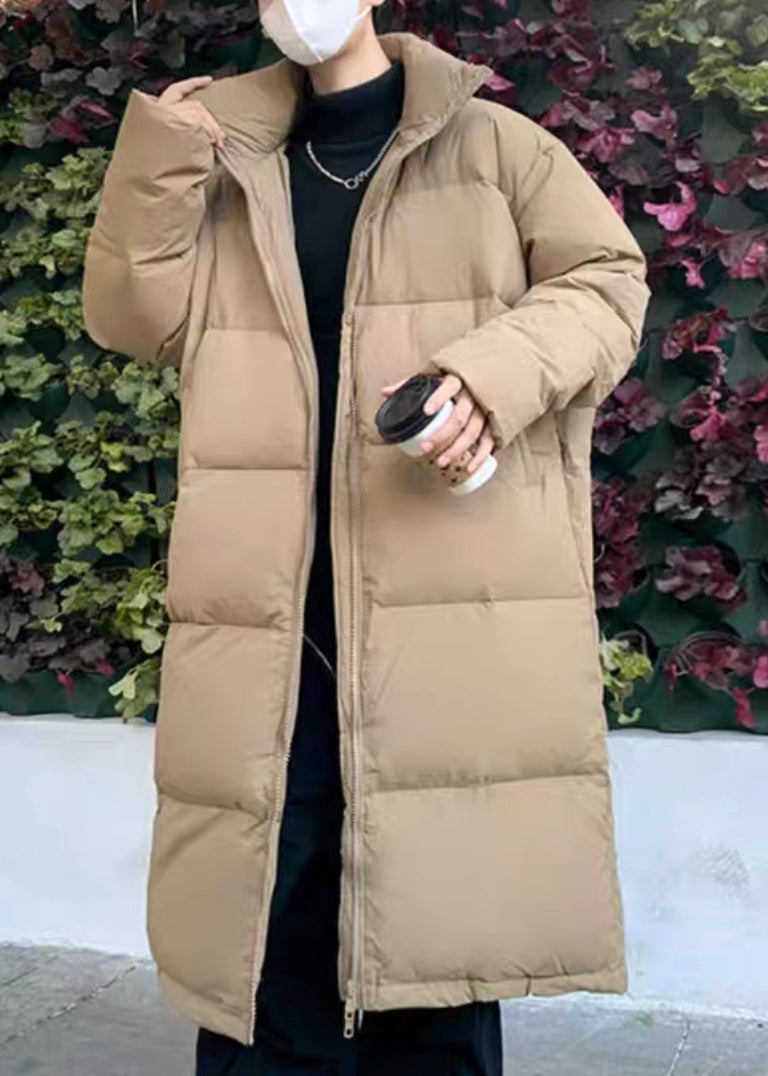 Simple Khaki Zip Up Pockets Duck Down Down Long Coats Winter Rm008