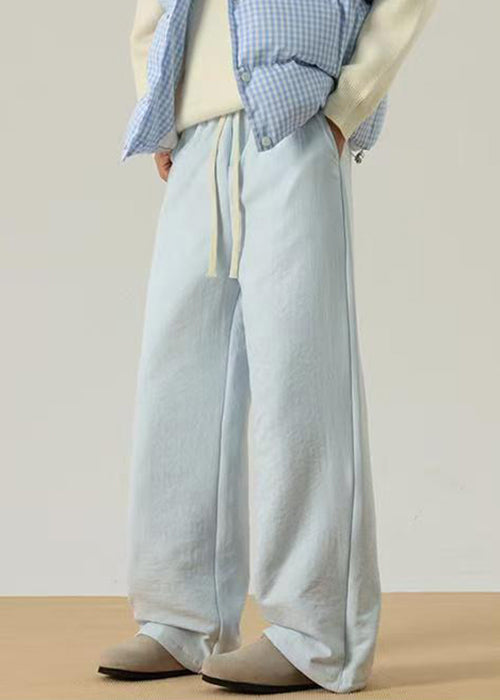 Simple Light Blue Pockets Cotton Filled Pants Winter Rm034