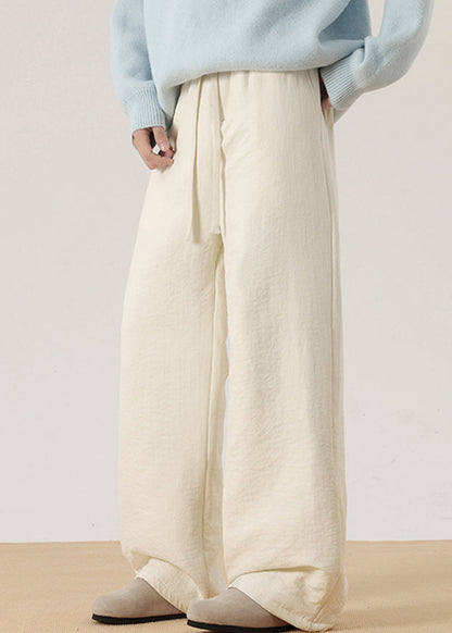 Simple Light Blue Pockets Cotton Filled Pants Winter Rm034