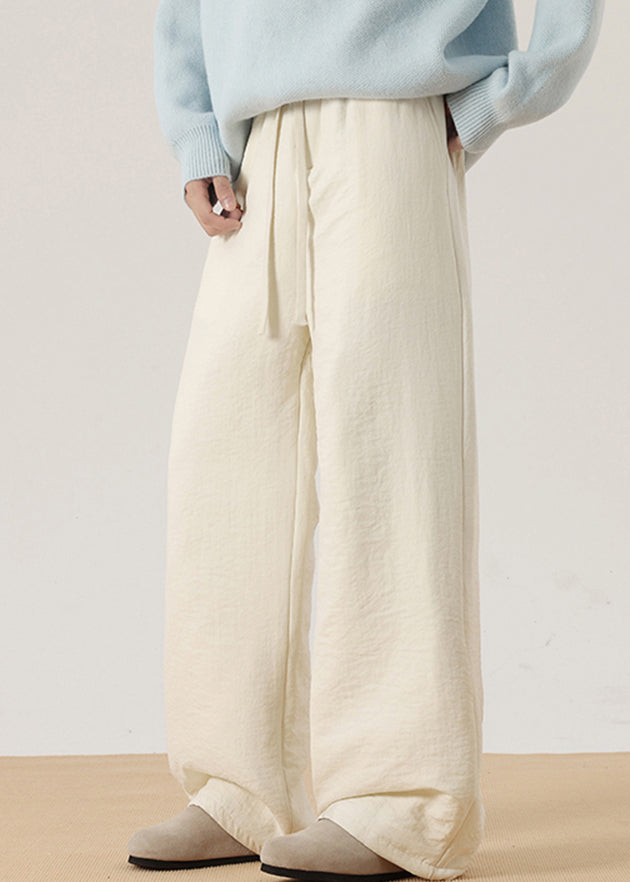 Simple Light Blue Pockets Cotton Filled Pants Winter Rm034