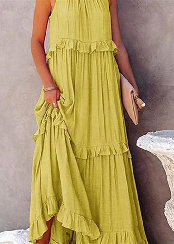 Simple Light Blue Ruffled Patchwork Wrinkled Long Dresses Summer Gh1005