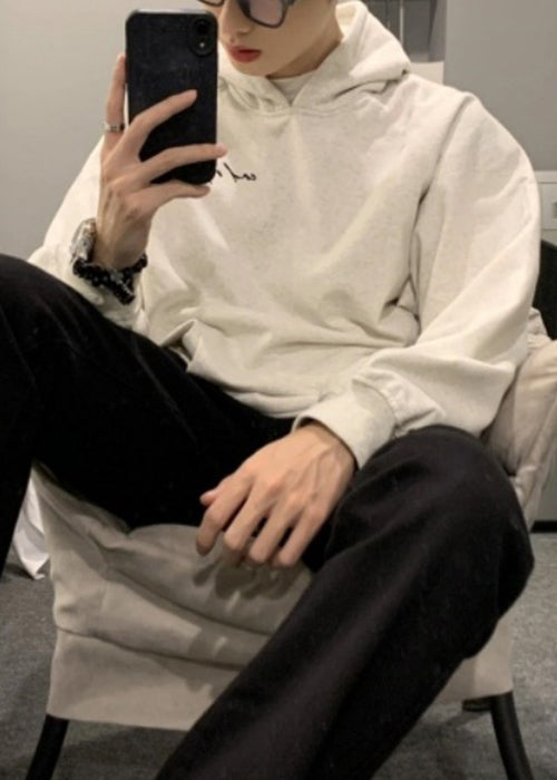 Simple Light Grey Hooded Pockets Cotton Sweatshirt Spring Yq021