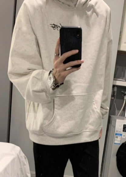 Simple Light Grey Hooded Pockets Cotton Sweatshirt Spring Yq021