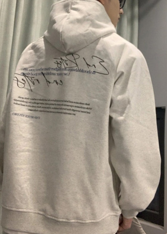 Simple Light Grey Hooded Pockets Cotton Sweatshirt Spring Yq021