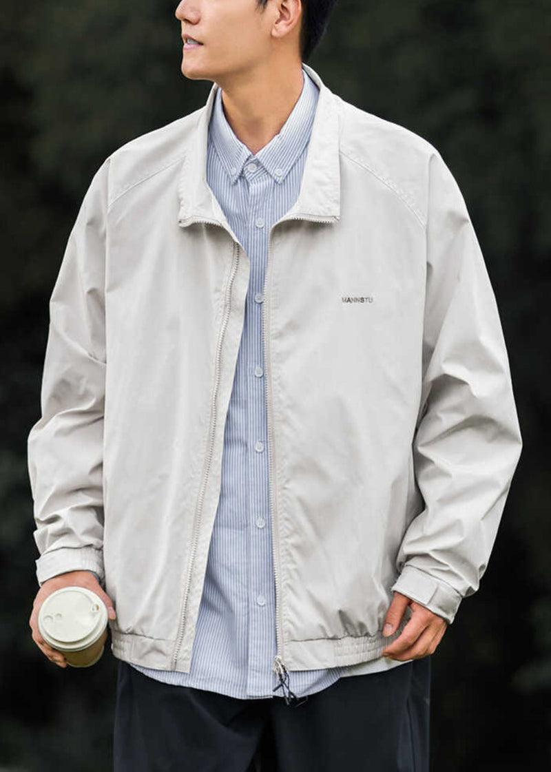 Cotton Coat Peter Light Pan Simple Zippered Grey Collar