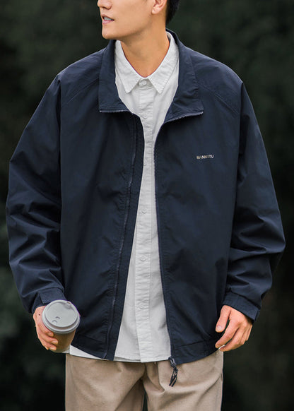 Cotton Coat Peter Light Pan Simple Zippered Grey Collar
