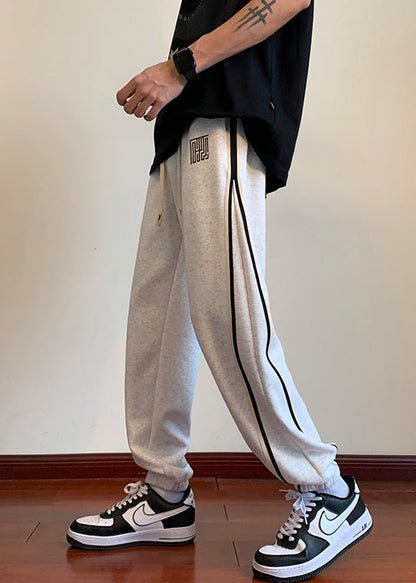 Simple Light Grey Pockets Drawstring Warm Fleece Beam Pants Winter Wa035