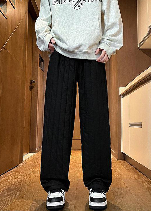 Simple Navy Elastic Waist Thick Pants Winter Rm024